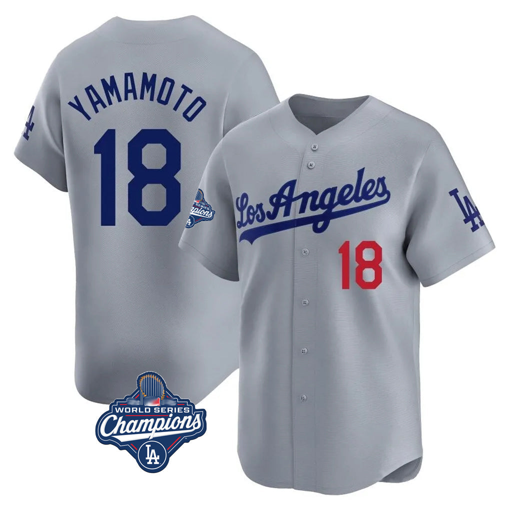 Jamed LA.Dodgers #18 Yoshinobu Yamamoto Player Gray World Series Meet Limited Home Stitched Jerseys