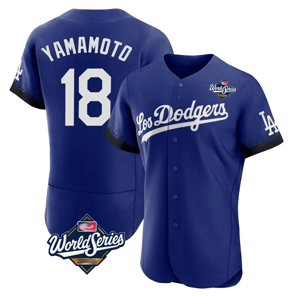 Jamed LA.Dodgers #18 Yoshinobu Yamamoto Player Royal World Series City Connect Elite Home Stitched Jerseys