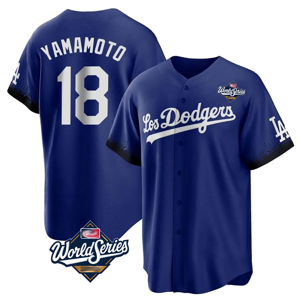Jamed LA.Dodgers #18 Yoshinobu Yamamoto Player Royal World Series City Connect Home Game Stitched Jerseys