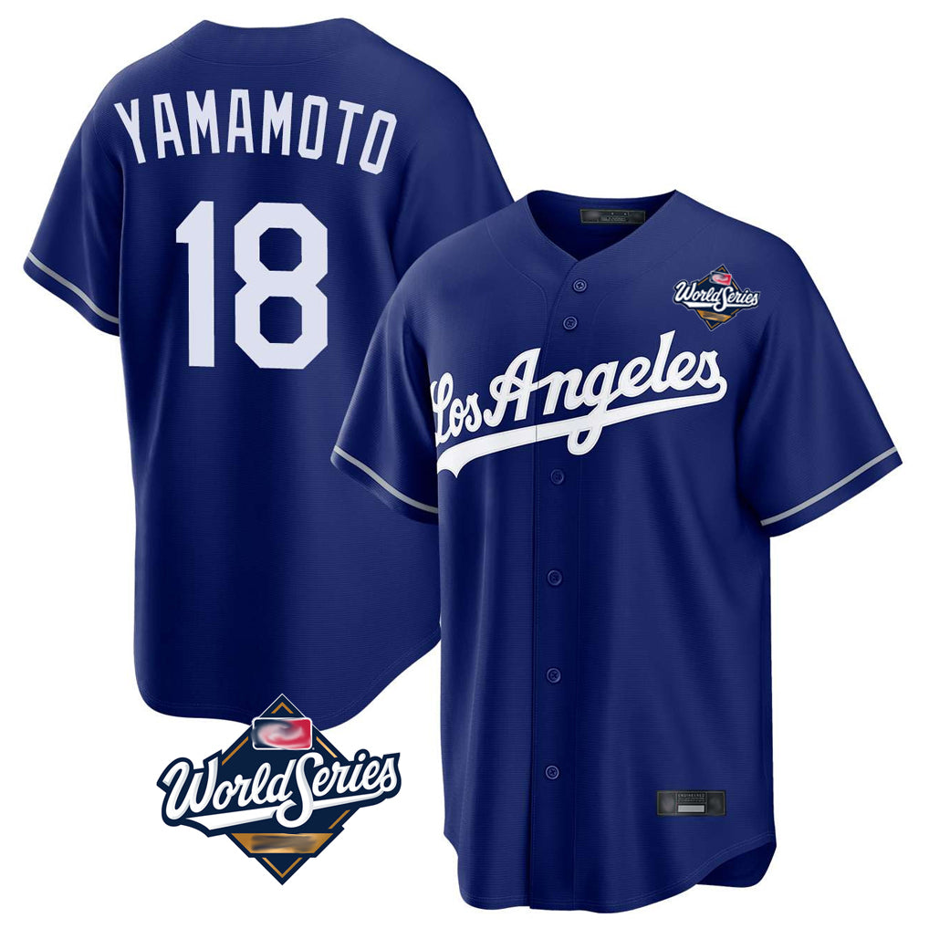 Jamed LA.Dodgers #18 Yoshinobu Yamamoto Player Royal World Series Game Stitched Jerseys