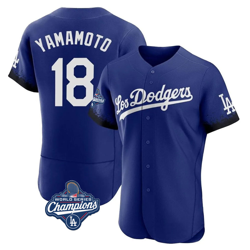 Jamed LA.Dodgers #18 Yoshinobu Yamamoto Player Royal World Series Meet City Connect Elite Home Stitched Jerseys