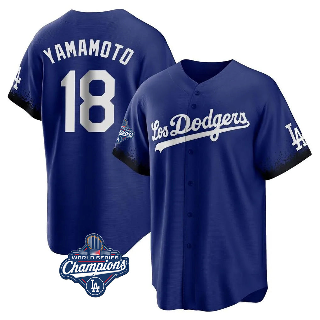 Jamed LA.Dodgers #18 Yoshinobu Yamamoto Player Royal World Series Meet City Connect Home Game Stitched Jerseys