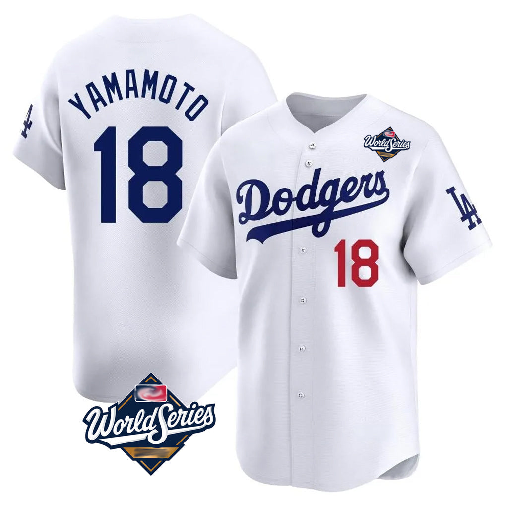 Jamed LA.Dodgers #18 Yoshinobu Yamamoto Player White World Series Limited Home Stitched Jerseys