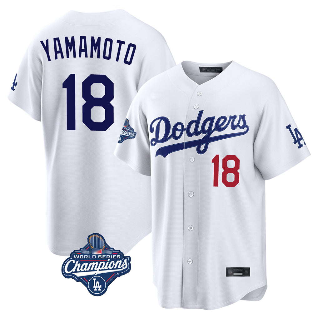 Jamed LA.Dodgers #18 Yoshinobu Yamamoto Player White World Series Meet Home Game Stitched Jerseys