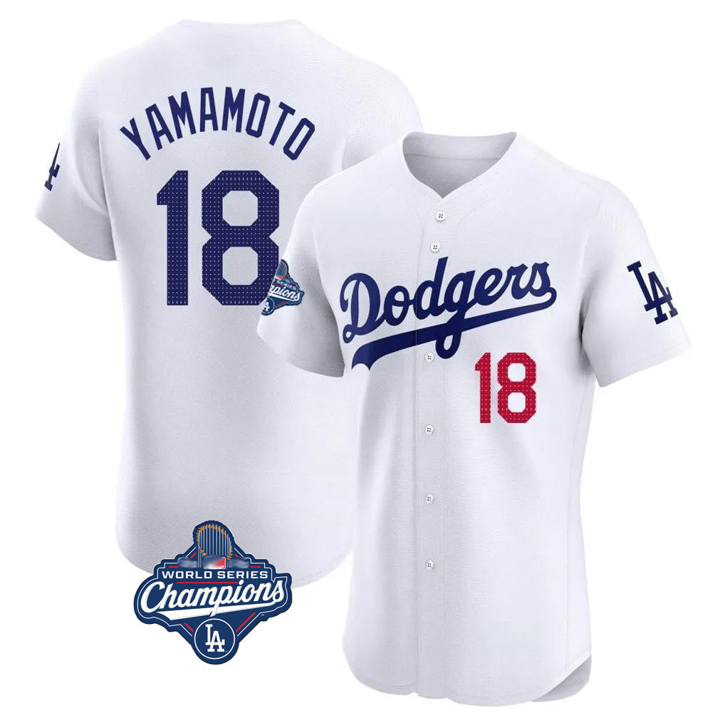 Jamed LA.Dodgers #18 Yoshinobu Yamamoto Player White World Series Meet Limited Elite Home Stitched Jerseys