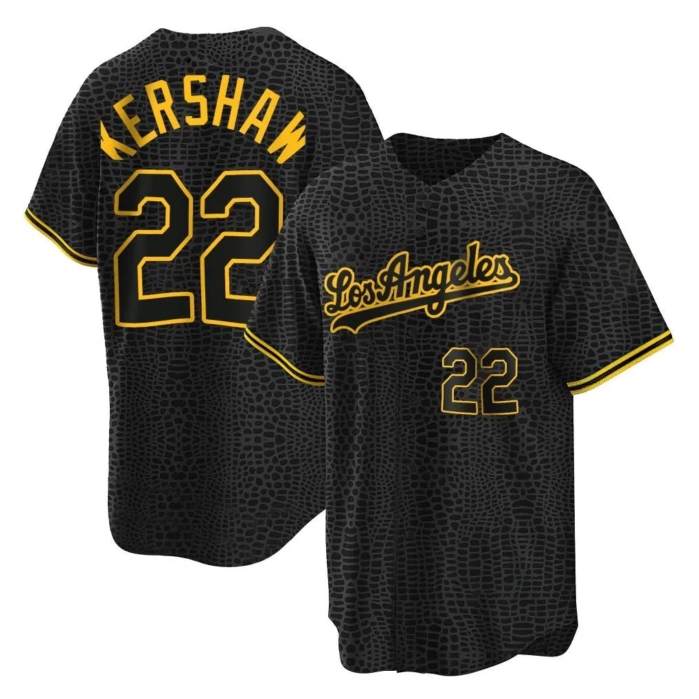 Jamed LA.Dodgers #22 Clayton Kershaw Player Black Snake Skin City Game Home Stitched Jerseys