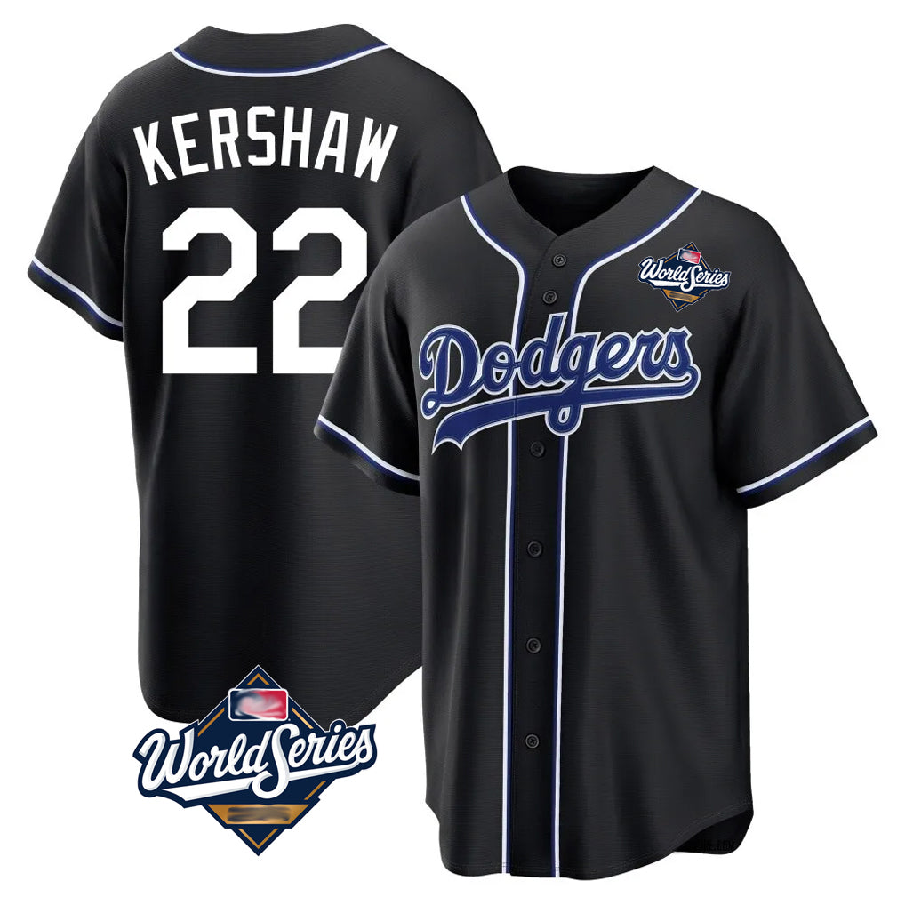 Jamed LA.Dodgers #22 Clayton Kershaw Player Black World Series Carbon Limited Home Stitched Jerseys