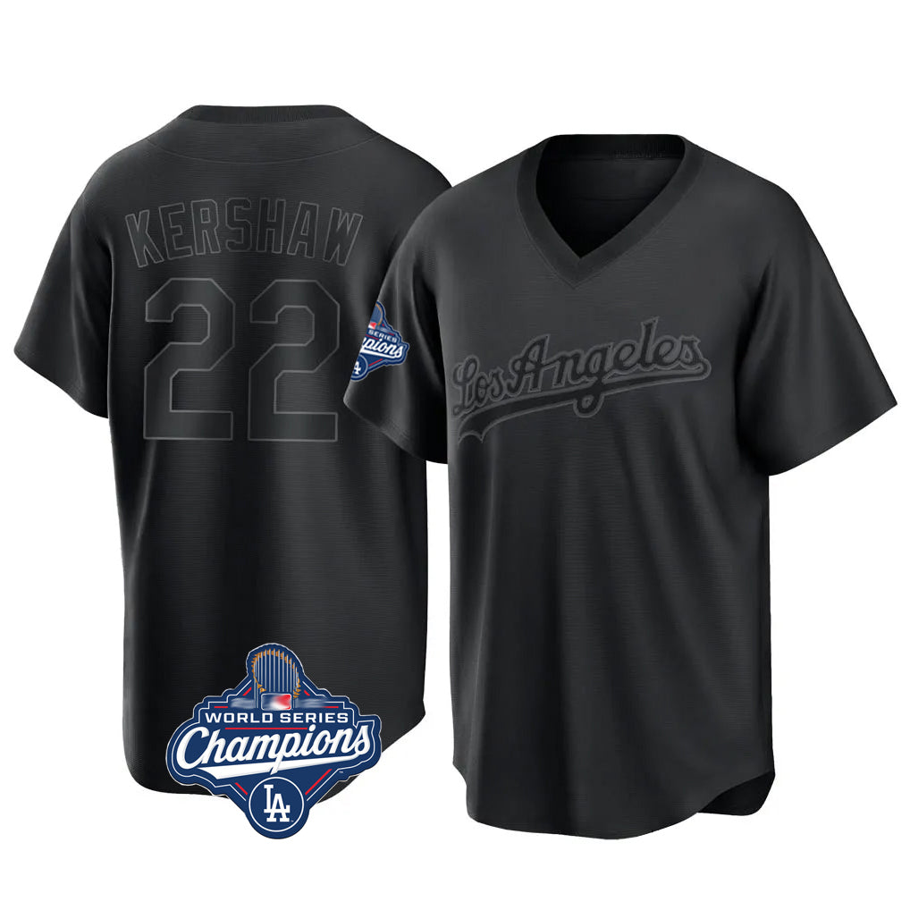 Jamed LA.Dodgers #22 Clayton Kershaw Player Black World Series Meet Pitch Fashion T-shirt Stitched Jerseys