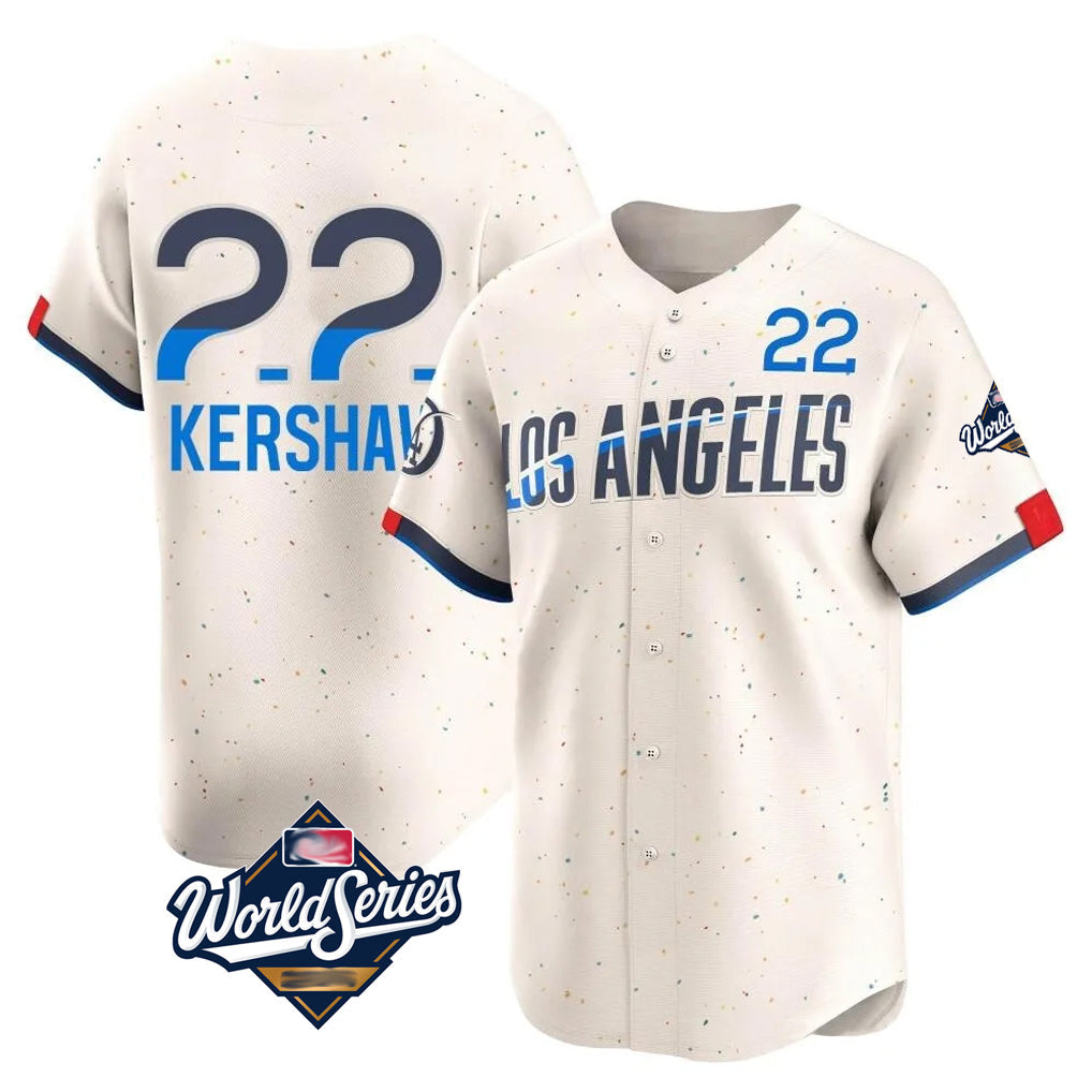 Jamed LA.Dodgers #22 Clayton Kershaw Player Cream World Series City Connect Limited Home Stitched Jerseys