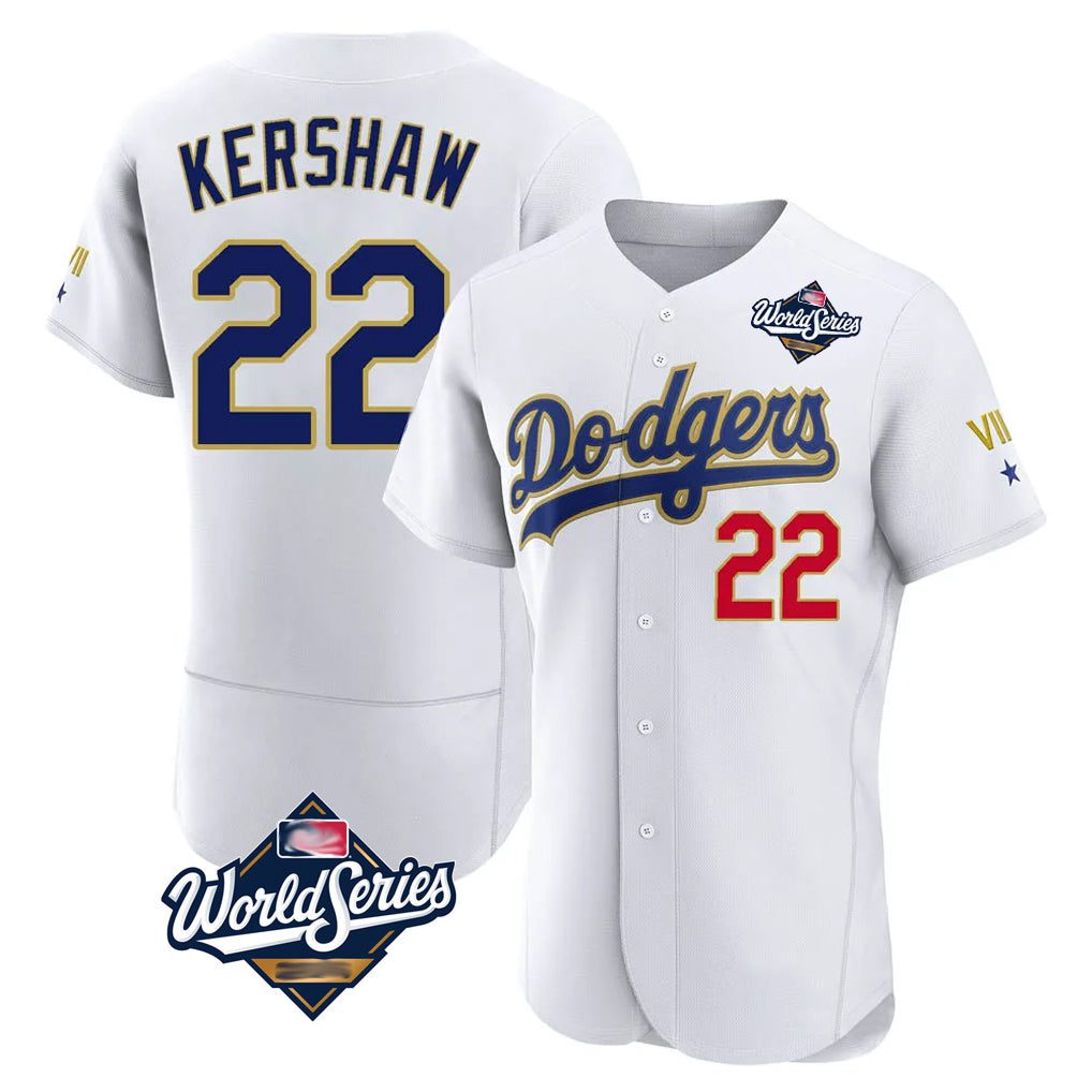 Jamed LA.Dodgers #22 Clayton Kershaw Player Gold White World Series 2026 Collection Stadium Limited Elite Stitched Jerseys