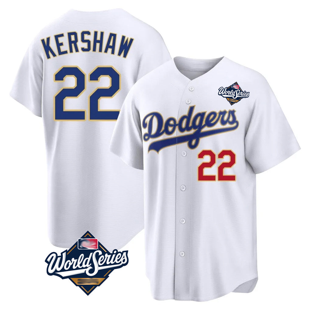 Jamed LA.Dodgers #22 Clayton Kershaw Player Gold White World Series 2026 Collection Stadium Limited Stitched Jerseys