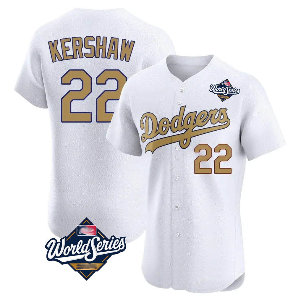 Jamed LA.Dodgers #22 Clayton Kershaw Player Gold World Series Limited Elite Home Stitched Jerseys