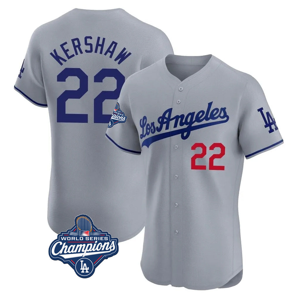 Jamed LA.Dodgers #22 Clayton Kershaw Player Gray World Series Meet Limited Elite Home Stitched Jerseys