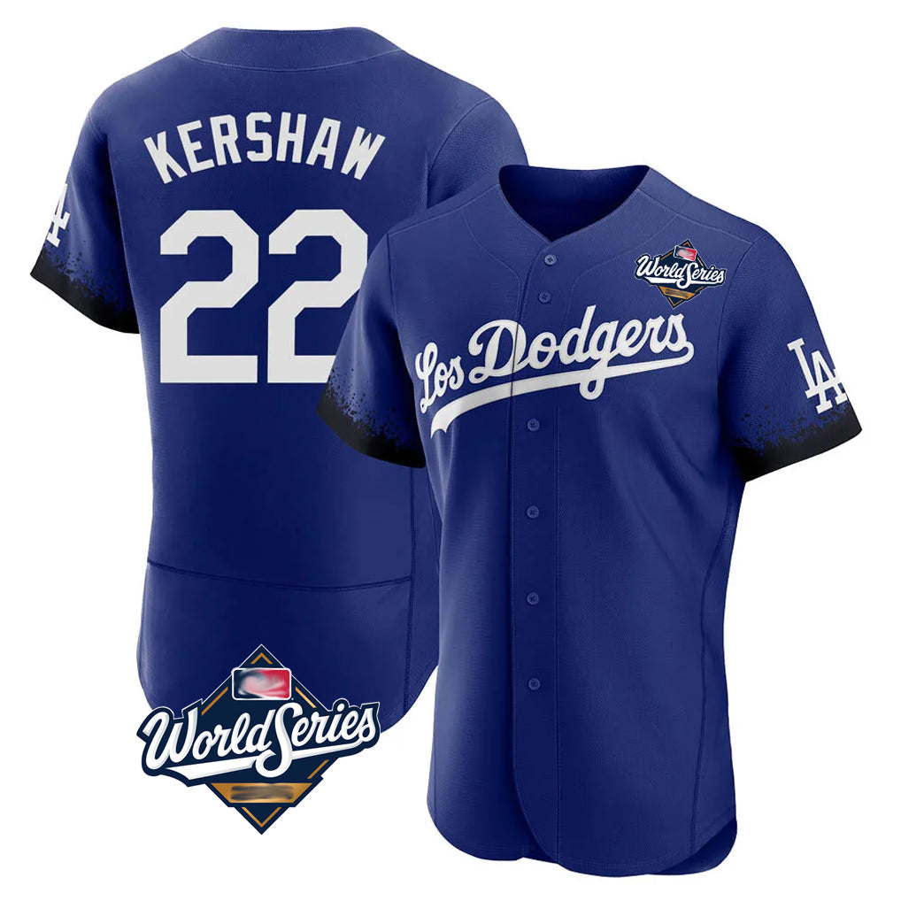 Jamed LA.Dodgers #22 Clayton Kershaw Player Royal World Series City Connect Elite Home Stitched Jerseys