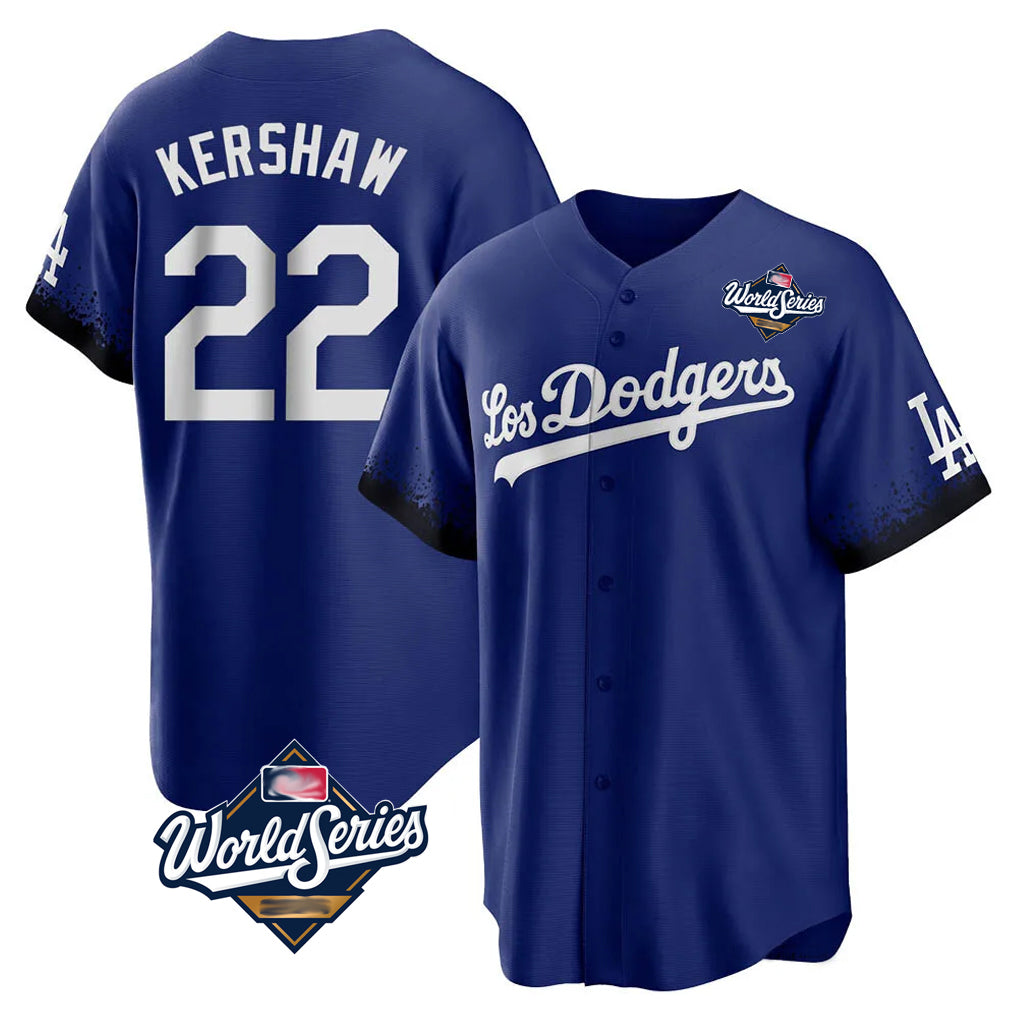 Jamed LA.Dodgers #22 Clayton Kershaw Player Royal World Series City Connect Home Game Stitched Jerseys