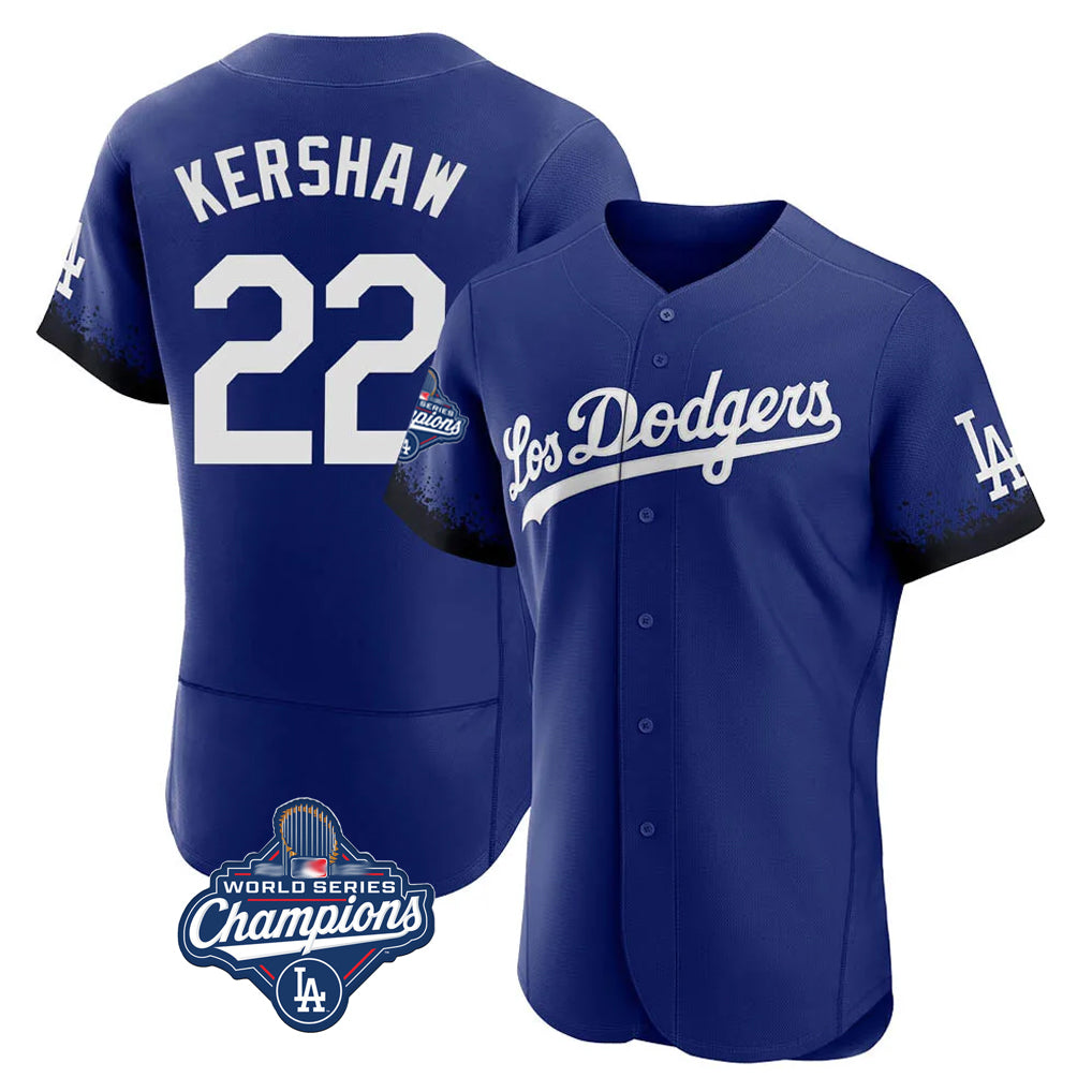 Jamed LA.Dodgers #22 Clayton Kershaw Player Royal World Series Meet City Connect Elite Home Stitched Jerseys