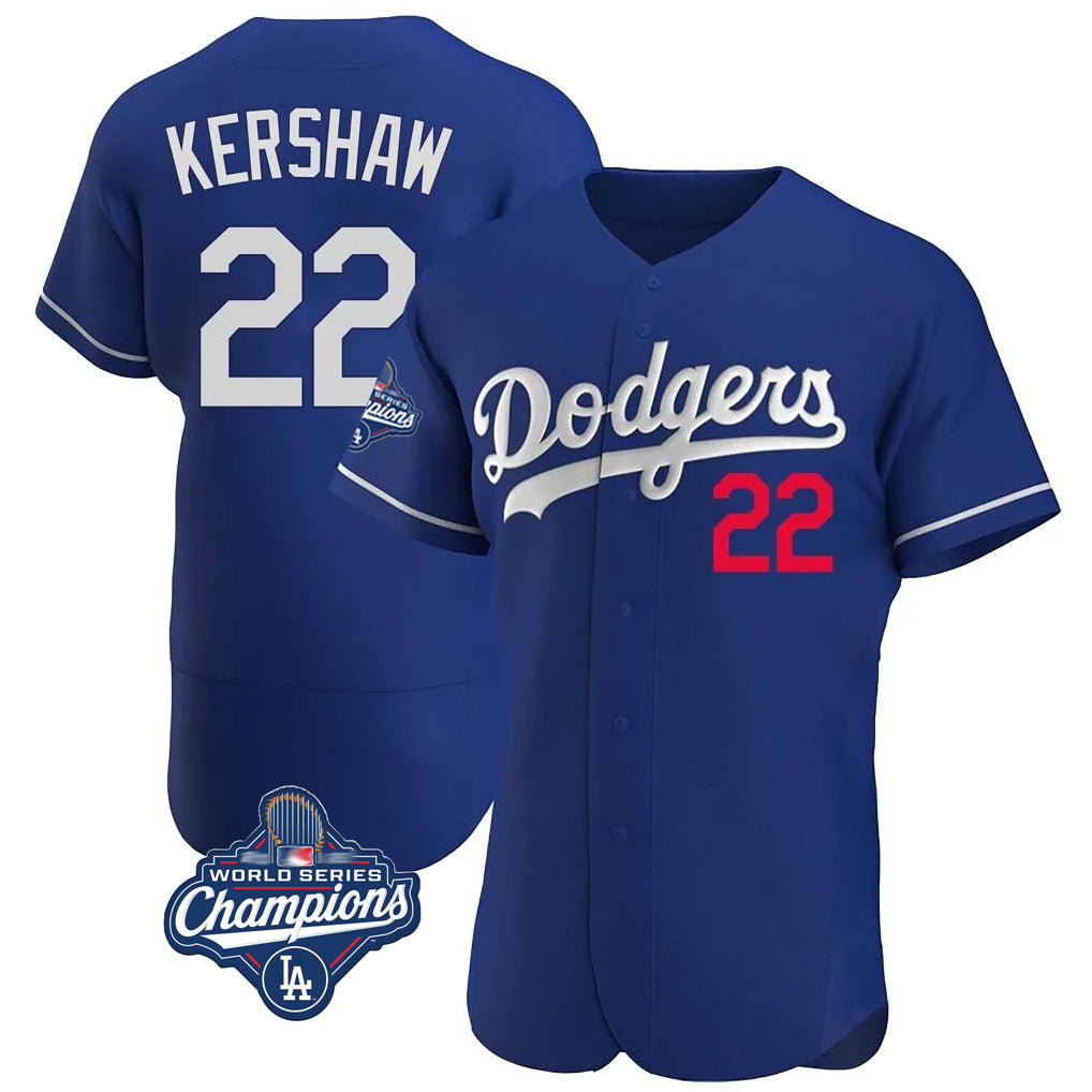 Jamed LA.Dodgers #22 Clayton Kershaw Player Royal World Series Meet Limited Elite Home Stitched Jerseys