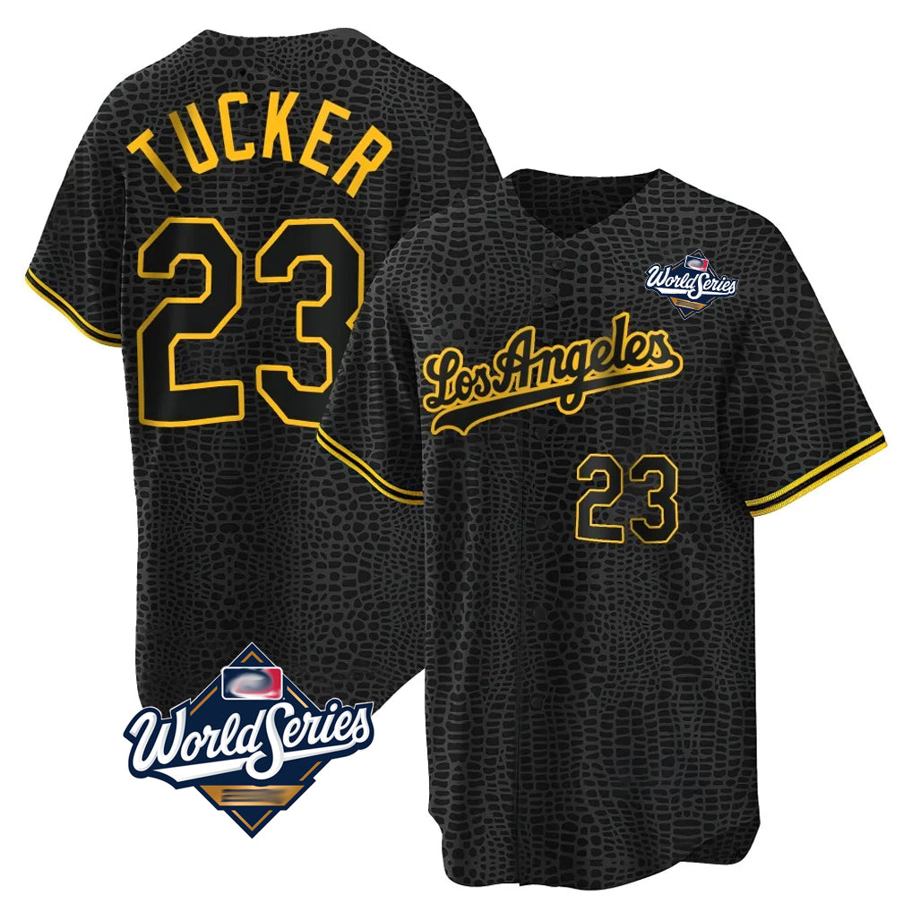 Jamed LA.Dodgers #23 Kyle Tucker Player Black Gold World Series Limited Home Stitched Jerseys