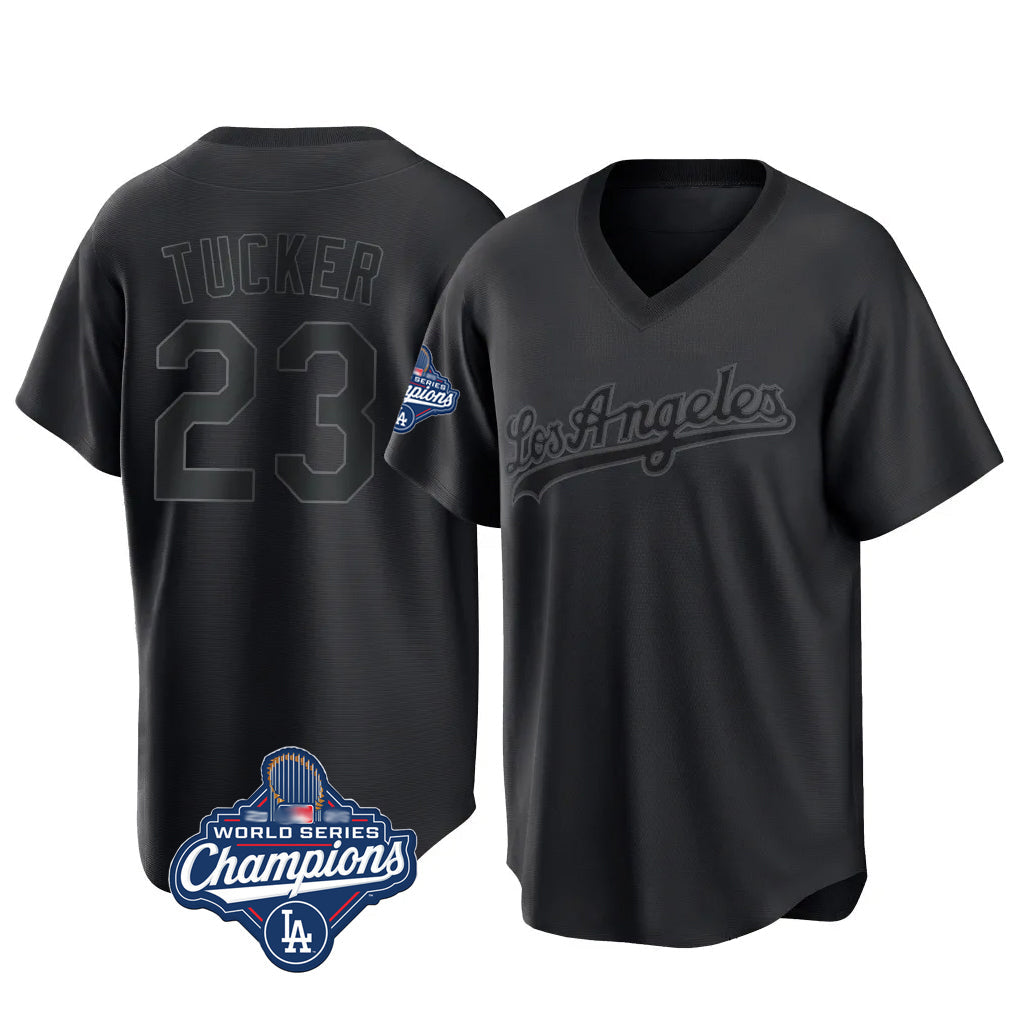 Jamed LA.Dodgers #23 Kyle Tucker Player Black World Series Meet Pitch Fashion T-shirt Stitched Jerseys