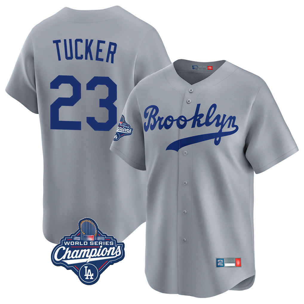 Jamed LA.Dodgers #23 Kyle Tucker Player Gray World Series Meet Game Limited Home Stitched Jerseys