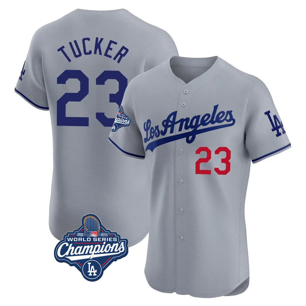 Jamed LA.Dodgers #23 Kyle Tucker Player Gray World Series Meet Limited Elite Home Stitched Jerseys