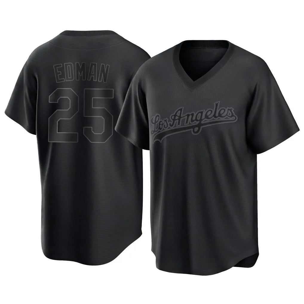 Jamed LA.Dodgers #25 Tommy Edman Player Black Pitch Fashion T-shirt Stitched Jerseys