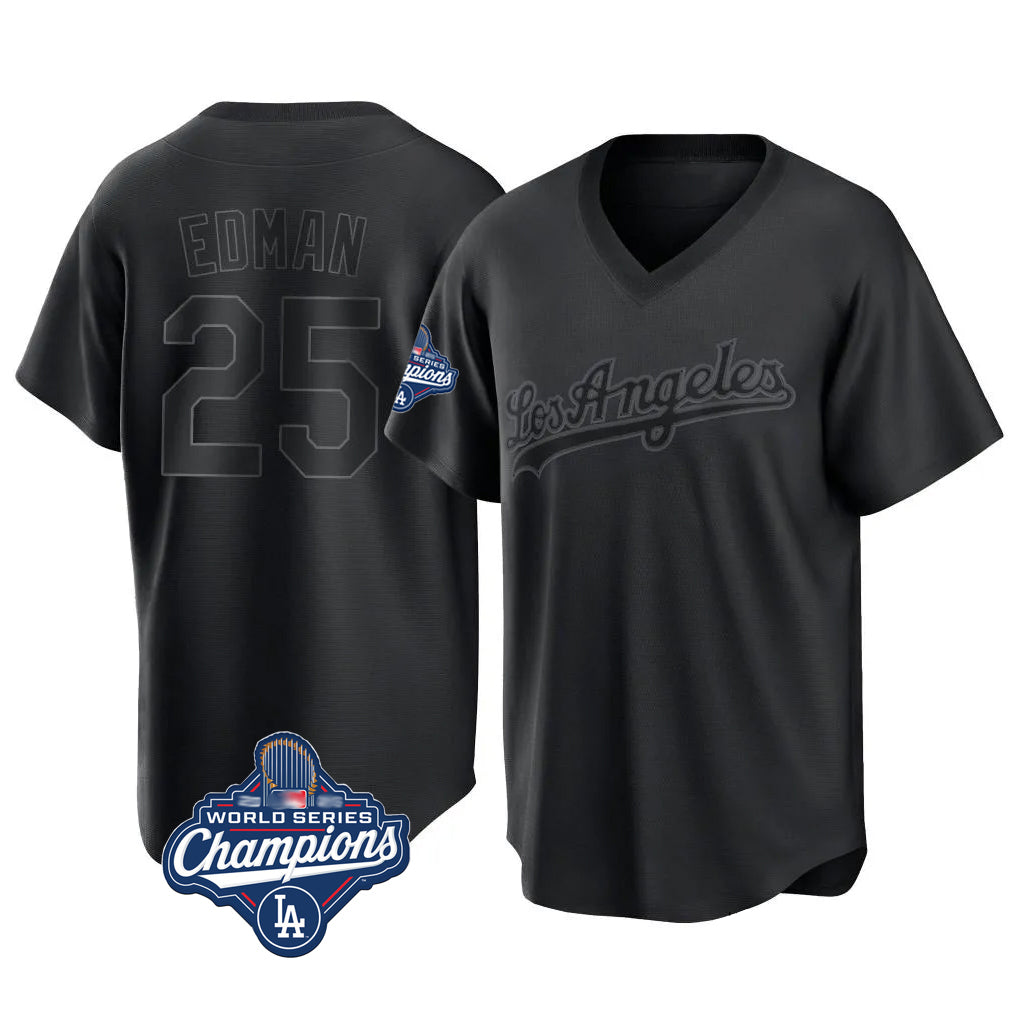 Jamed LA.Dodgers #25 Tommy Edman Player Black World Series Meet Pitch Fashion T-shirt Stitched Jerseys