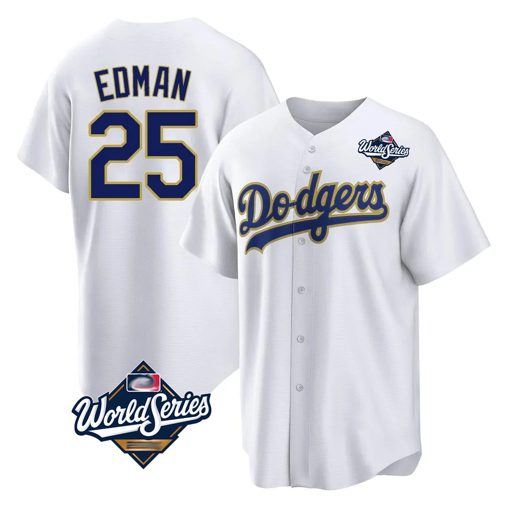 Jamed LA.Dodgers #25 Tommy Edman Player Gold White World Series 2026 Collection Stadium Game Stitched Jerseys