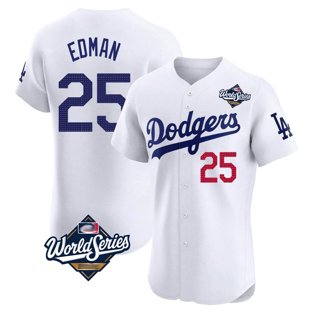Jamed LA.Dodgers #25 Tommy Edman Player Gold White World Series Limited Elite Home Stitched Jerseys