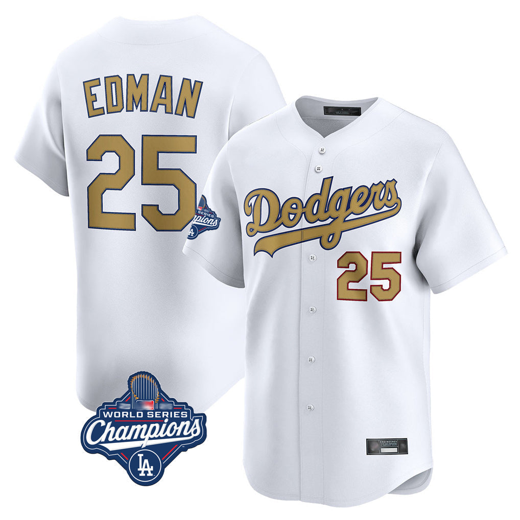 Jamed LA.Dodgers #25 Tommy Edman Player Gold World Series Meet Collection Limited Home Stitched Jerseys