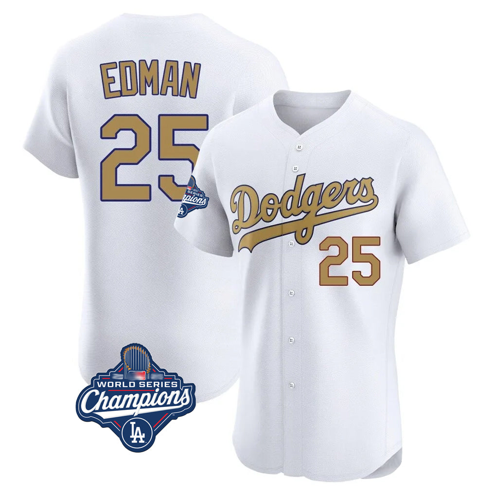 Jamed LA.Dodgers #25 Tommy Edman Player Gold World Series Meet Limited Elite Home Stitched Jerseys
