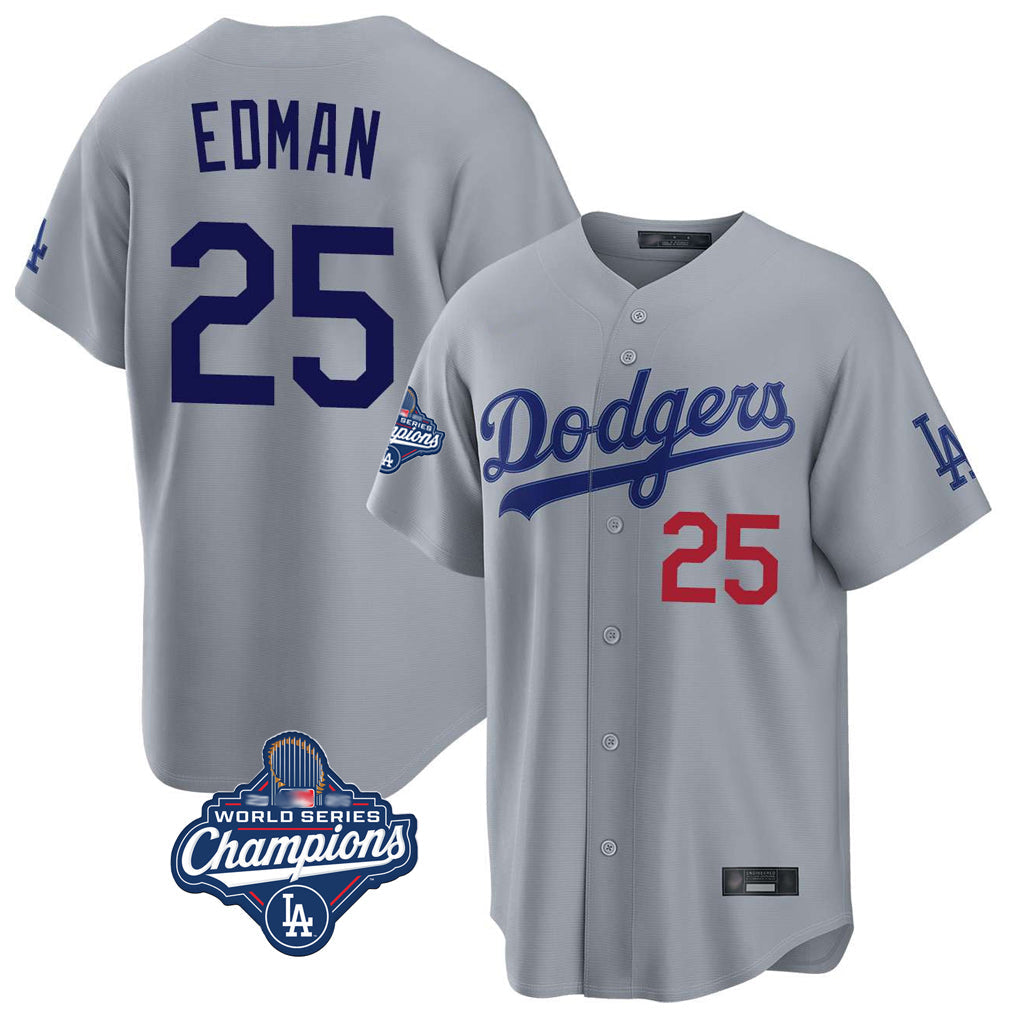 Jamed LA.Dodgers #25 Tommy Edman Player Gray World Series Meet Game Home Stitched Jerseys