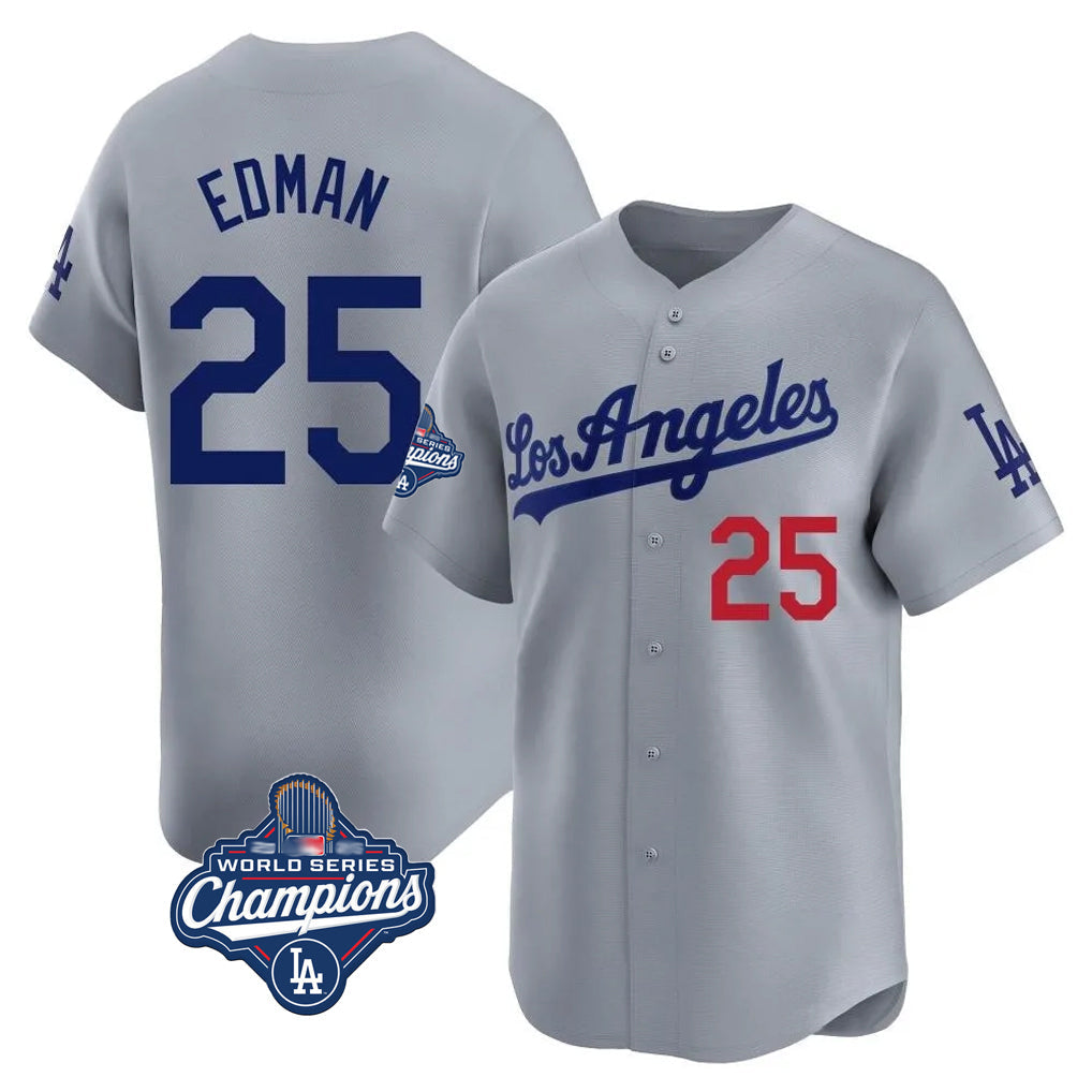 Jamed LA.Dodgers #25 Tommy Edman Player Gray World Series Meet Limited Home Stitched Jerseys