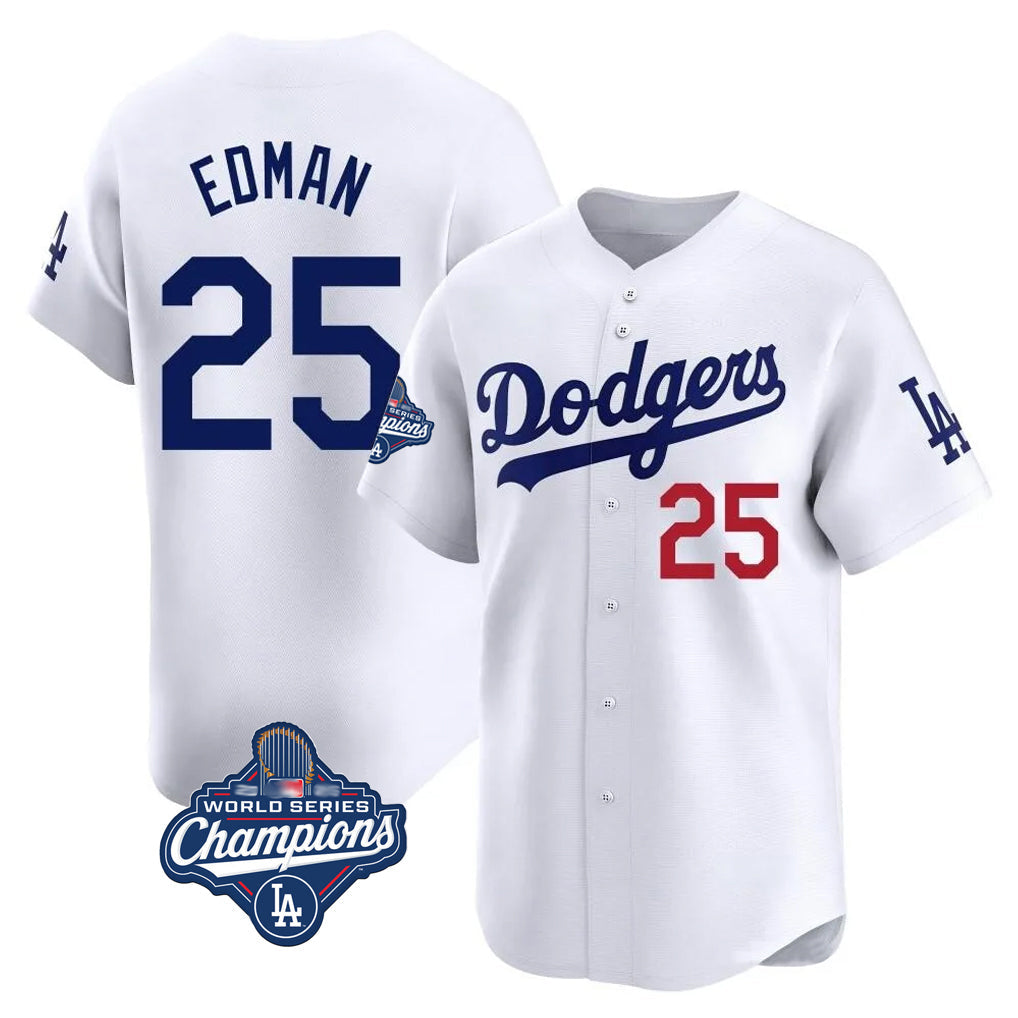 Jamed LA.Dodgers #25 Tommy Edman Player White World Series Meet Limited Home Stitched Jerseys