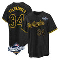 Jamed LA.Dodgers #34 Fernando Valenzuela Player Black World Series Snake Skin City Game Home Stitched Jerseys