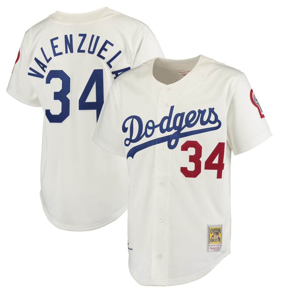 Jamed LA.Dodgers #34 Fernando Valenzuela Player Cream Throwback Vapor Limited Stitched Jerseys