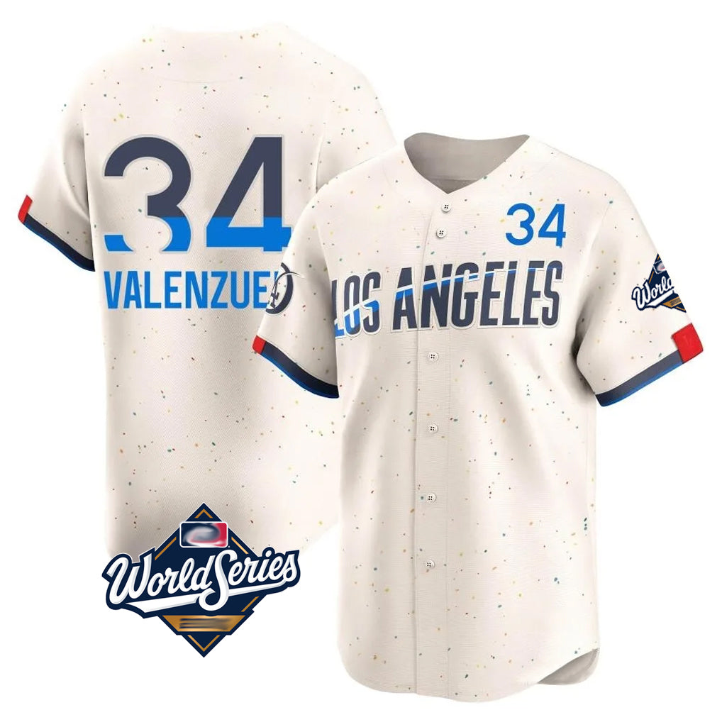 Jamed LA.Dodgers #34 Fernando Valenzuela Player Cream World Series City Connect Limited Home Stitched Jerseys