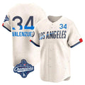 Jamed LA.Dodgers #34 Fernando Valenzuela Player Cream World Series Meet City Connect Limited Home Stitched Jerseys
