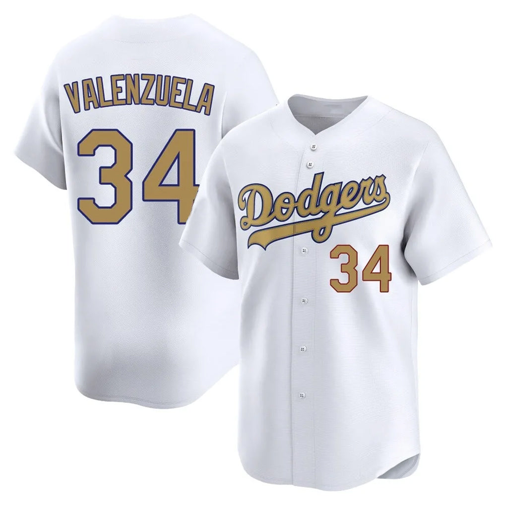 Jamed LA.Dodgers #34 Fernando Valenzuela Player Gold Collection Limited Home Stitched Jerseys