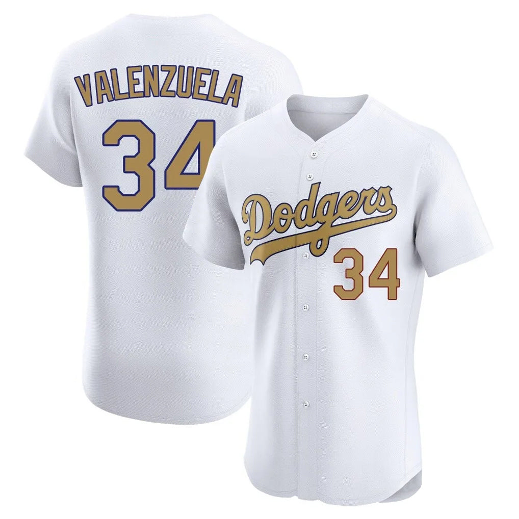 Jamed LA.Dodgers #34 Fernando Valenzuela Player Gold Limited Elite Home Stitched Jerseys