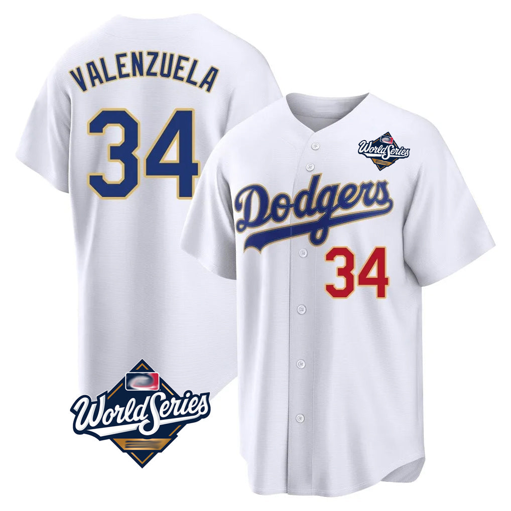 Jamed LA.Dodgers #34 Fernando Valenzuela Player Gold White World Series 2026 Collection Stadium Limited Stitched Jerseys