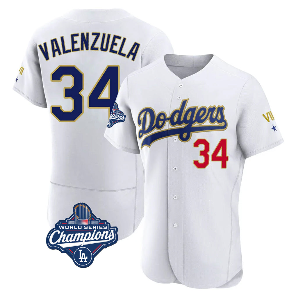 Jamed LA.Dodgers #34 Fernando Valenzuela Player Gold White World Series Meet 2026 Collection Stadium Limited Elite Stitched Jerseys