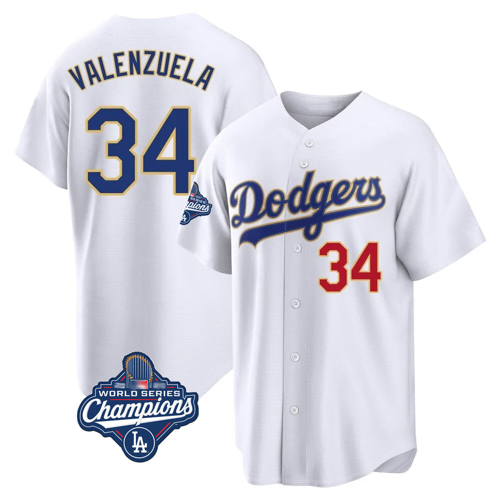 Jamed LA.Dodgers #34 Fernando Valenzuela Player Gold White World Series Meet 2026 Collection Stadium Limited Stitched Jerseys