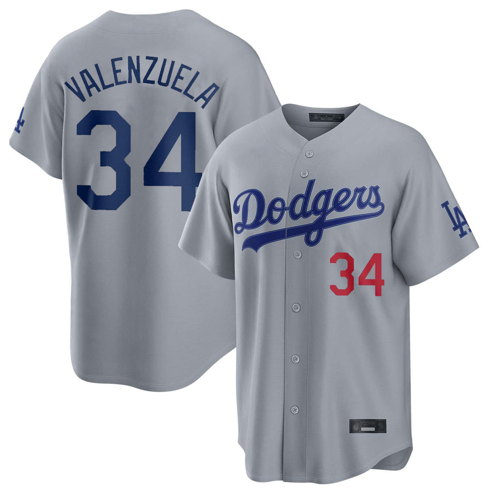 Jamed LA.Dodgers #34 Fernando Valenzuela Player Gray Game Home Stitched Jerseys