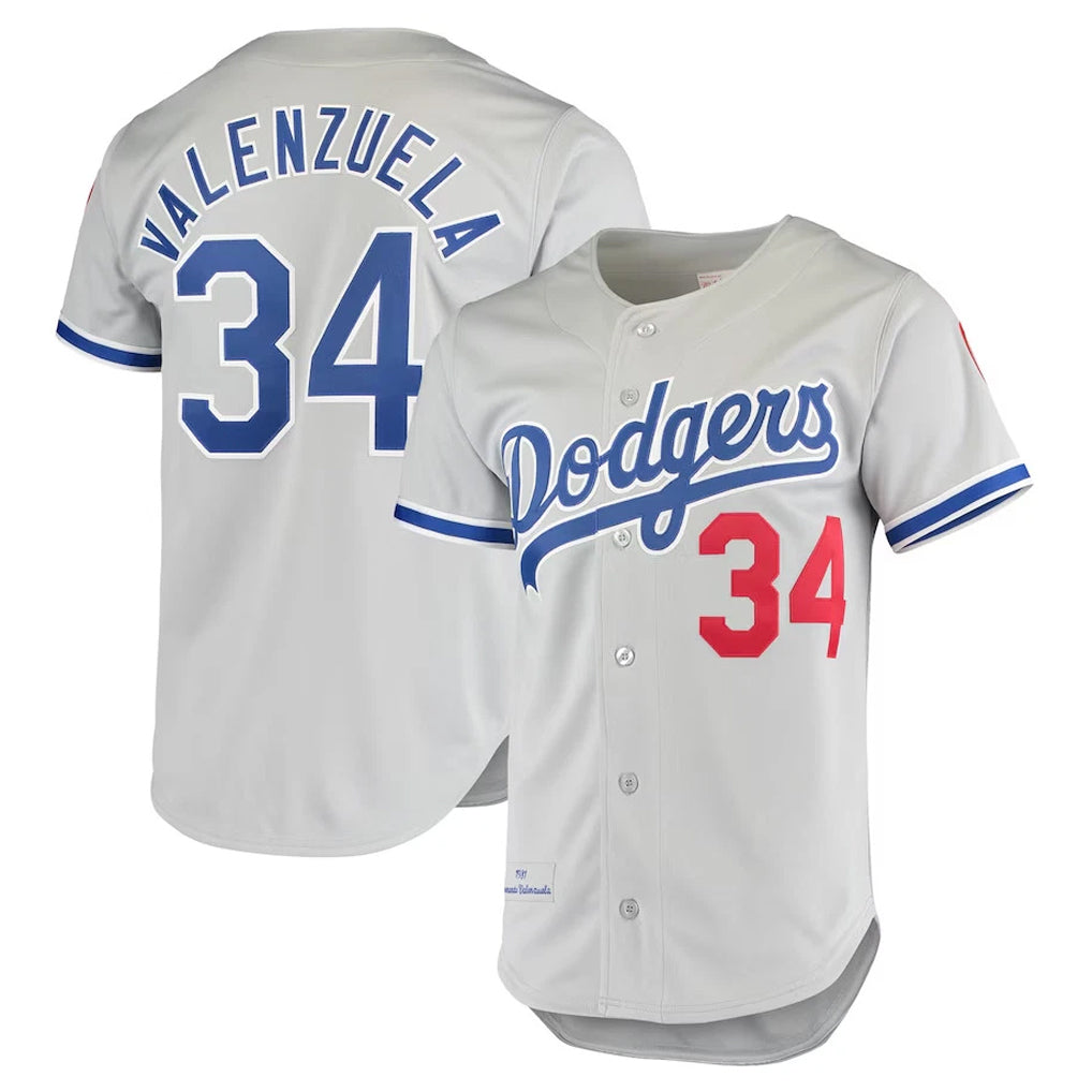 Jamed LA.Dodgers #34 Fernando Valenzuela Player Gray Throwback 1981 Stitched Jerseys