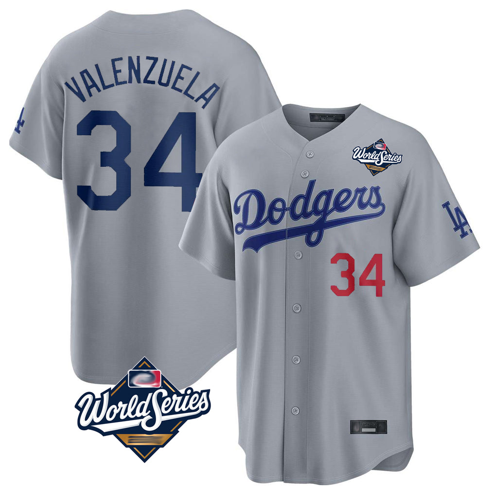 Jamed LA.Dodgers #34 Fernando Valenzuela Player Gray World Series Game Home Stitched Jerseys