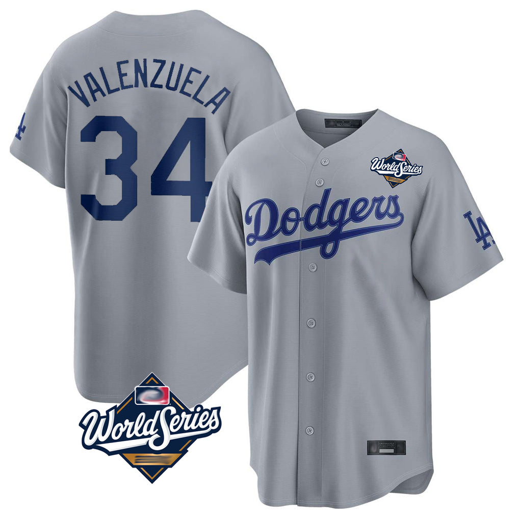 Jamed LA.Dodgers #34 Fernando Valenzuela Player Gray World Series Game Stitched Jerseys