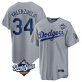 Jamed LA.Dodgers #34 Fernando Valenzuela Player Gray World Series Game Stitched Jerseys