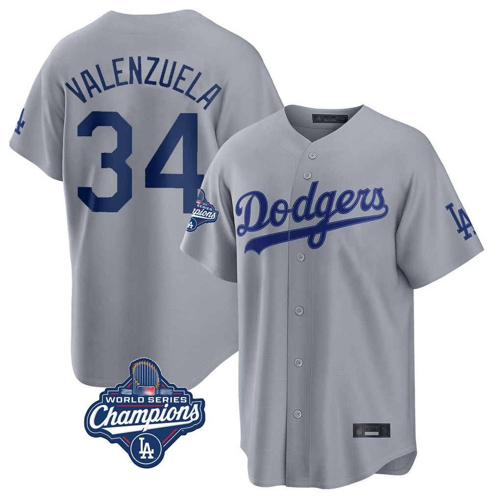 Jamed LA.Dodgers #34 Fernando Valenzuela Player Gray World Series Meet Game Stitched Jerseys