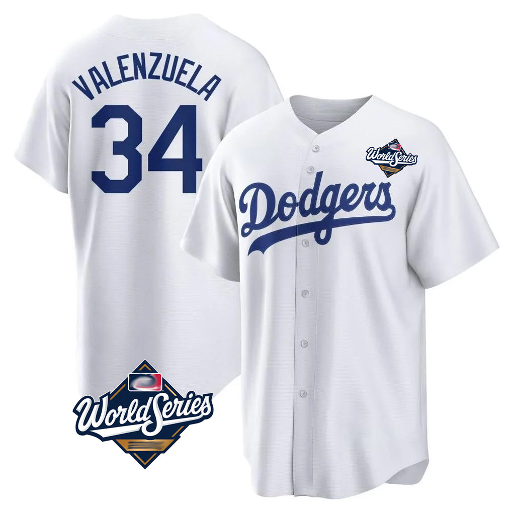 Jamed LA.Dodgers #34 Fernando Valenzuela Player White World Series Game Home Stitched Jerseys